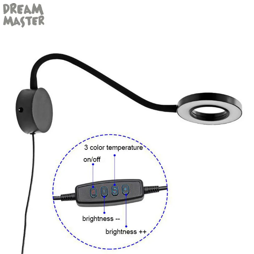 DecorBites™ Dimmable LED Wall Lamp for Bedside Reading, USB Powered, Gooseneck Bedroom Light