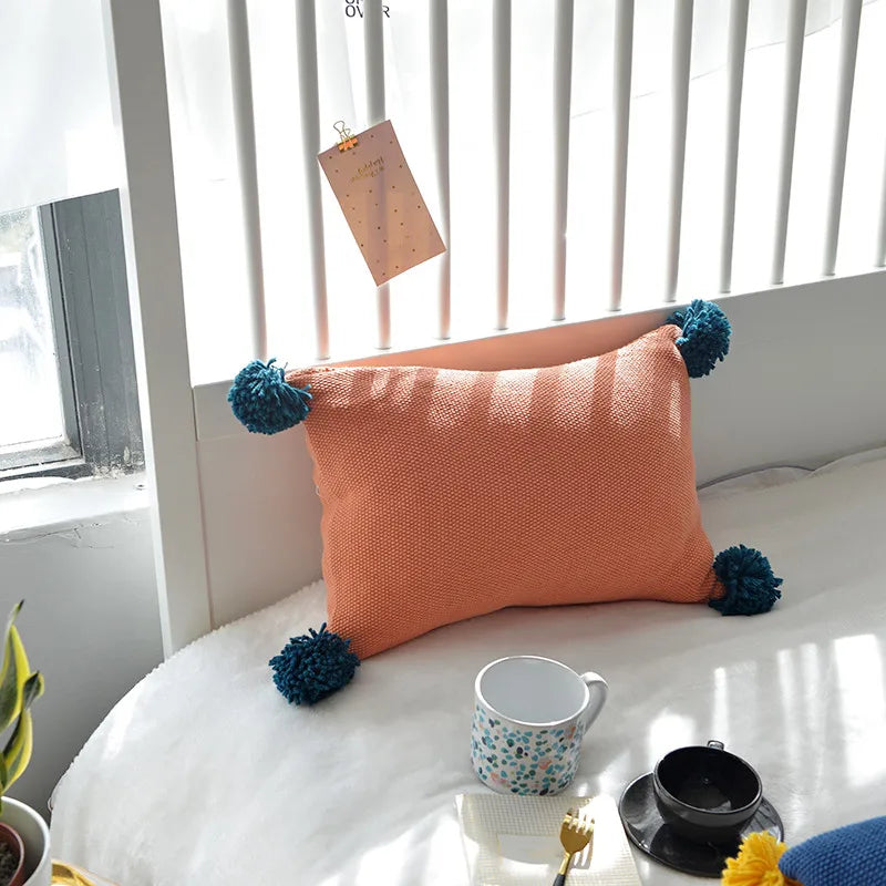 DecorBites™ Knit Cushion Cover Solid Grey Blue Orange Pillow Case 35*50cm