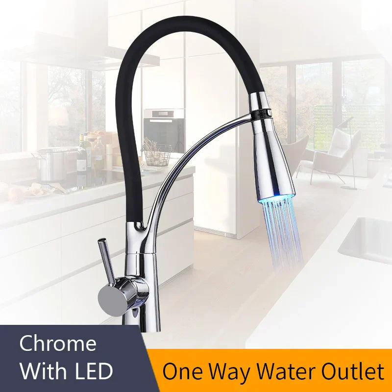 DecorBites™ LED Kitchen Faucet with Rubber Design and Single Handle Pull Down