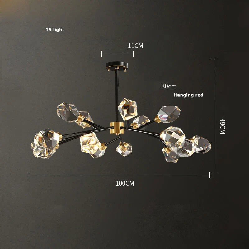 DecorBites™ Black Crystal Copper LED Chandelier - Art Deco Hanging Lamp for Dinning Room