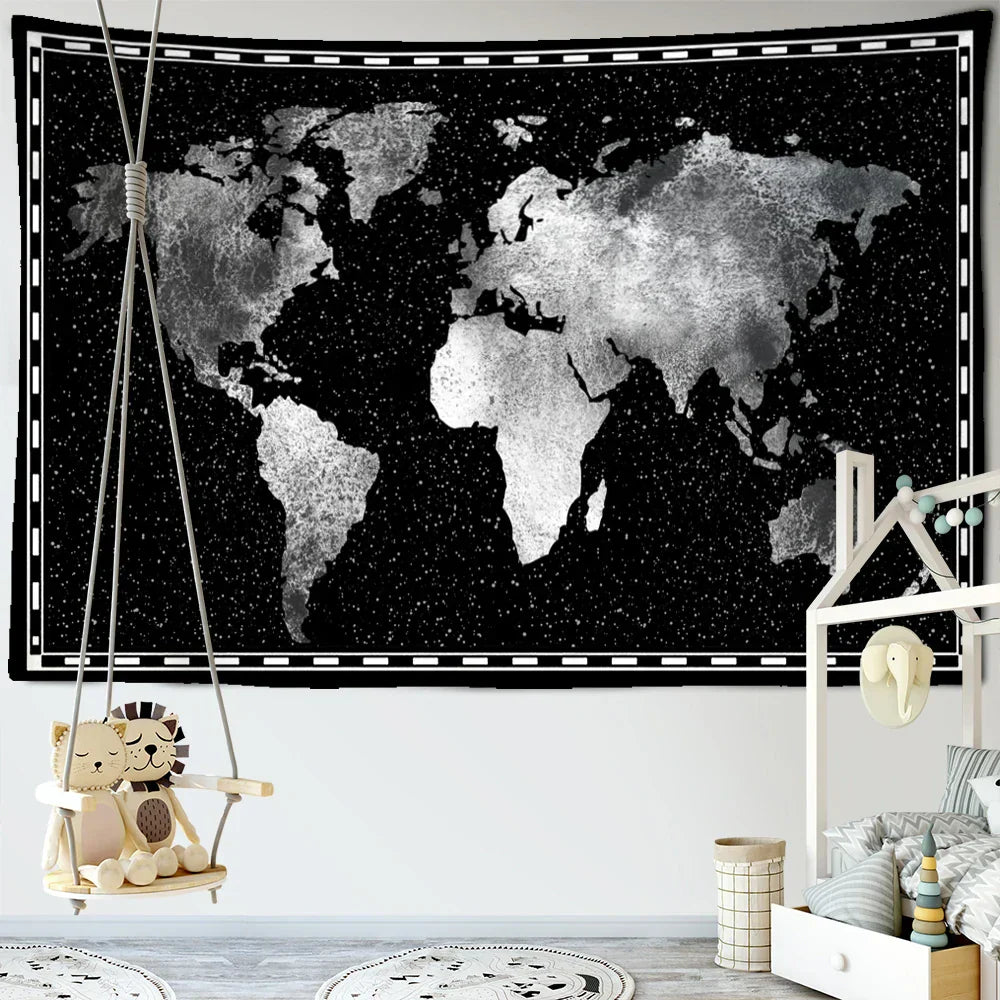 DecorBites™ Geometric World Map Tapestry Wall Hanging: 3D Print Decor Yoga Mat Sleeping Pad