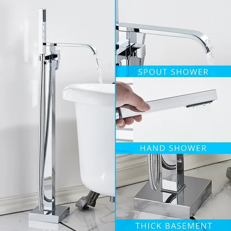 DecorBites™ Black Floor Mounted Bathtub Faucet Set with Waterfall Mixer Tap