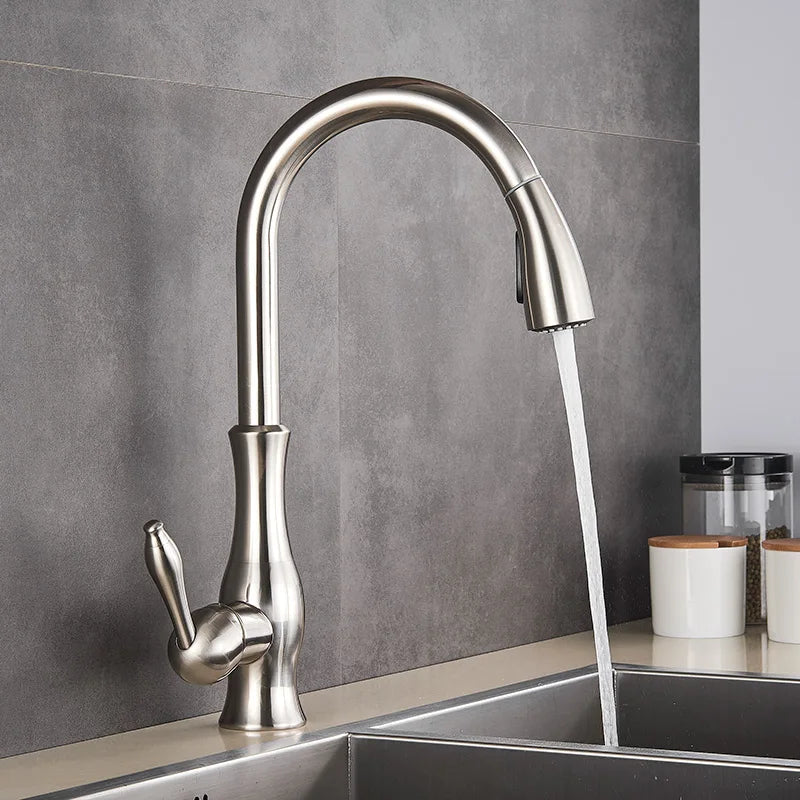 DecorBites™ Gold Swivel Spout Kitchen Faucet with Pull Down Sprayer
