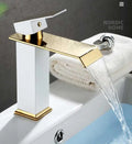 DecorBites™ Gold Waterfall Basin Faucet - Brass Mixer Tap for Bathroom Sink, Hot and Cold