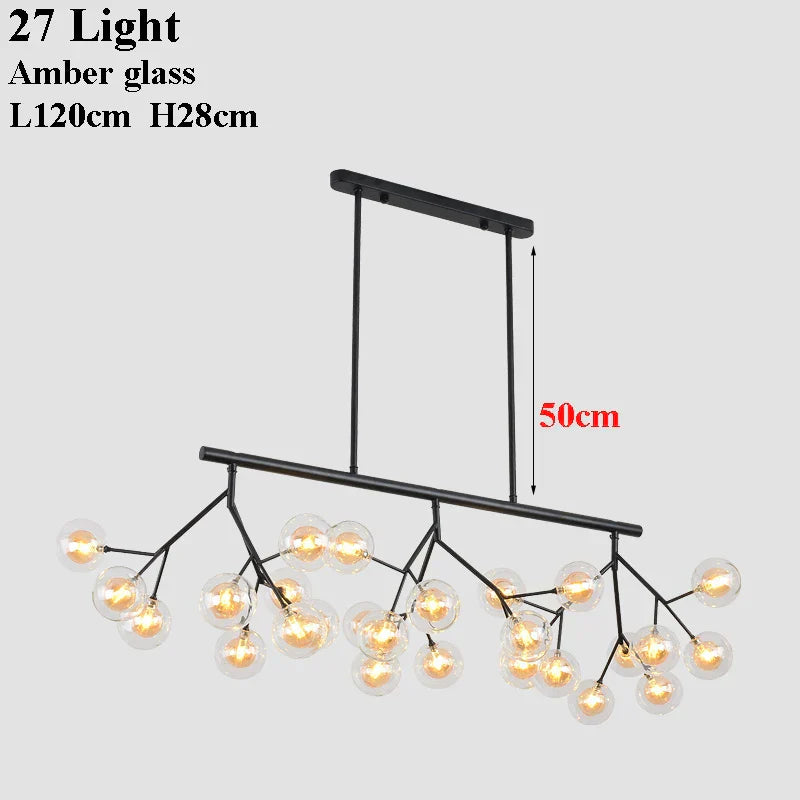 DecorBites™ Glass Ball Firefly LED Tree Branch Chandelier Industrial Black Lighting