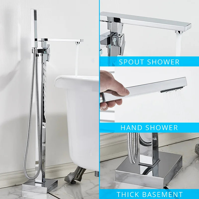DecorBites™ Black Floor Mounted Bathtub Faucet Set with Waterfall Mixer Tap