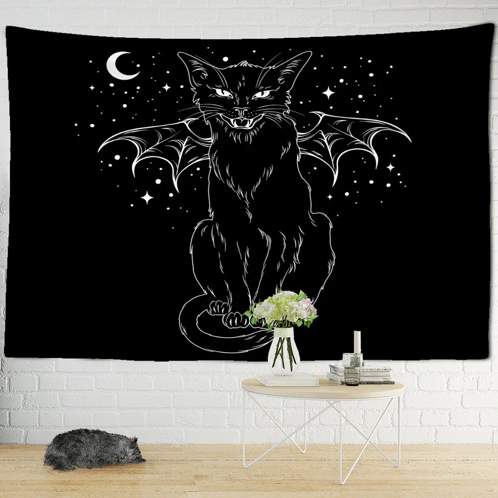 DecorBites™ Black Cat Psychedelic Tapestry Wall Hanging for Home Decor