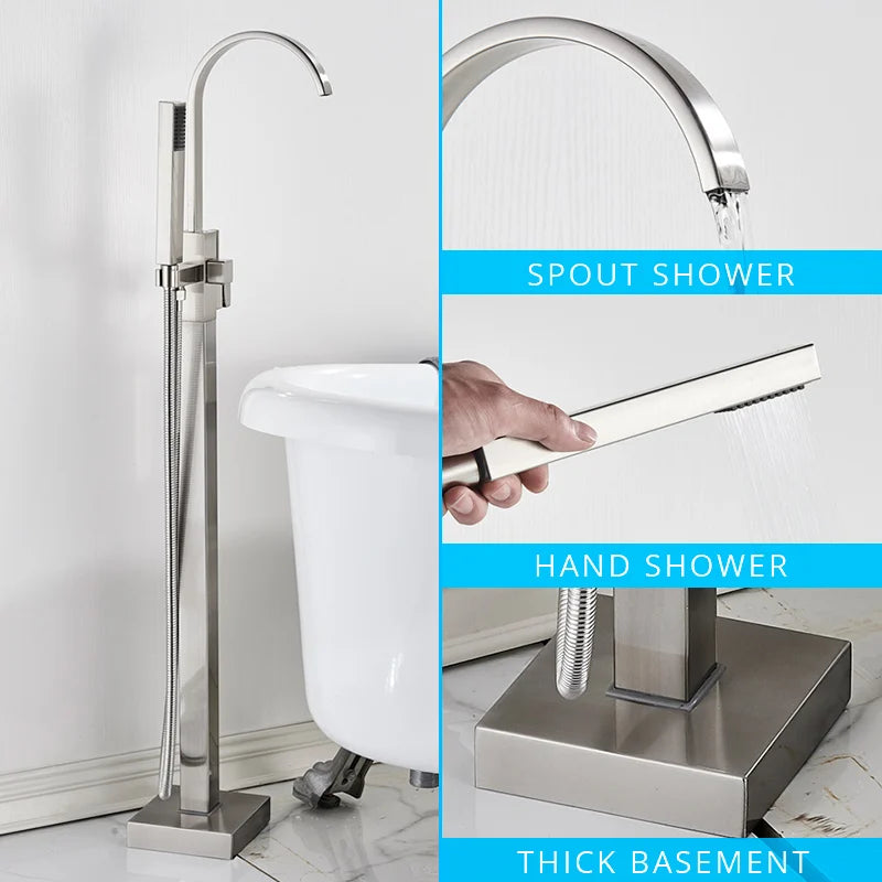 DecorBites™ Black Floor Mounted Bathtub Faucet Set with Waterfall Mixer Tap