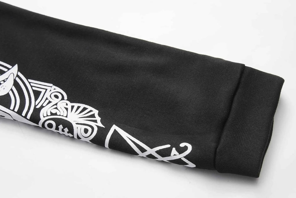 Irregular Black Punk Sweatshirt | Sheep Head Moon Print | MUNSIEUR