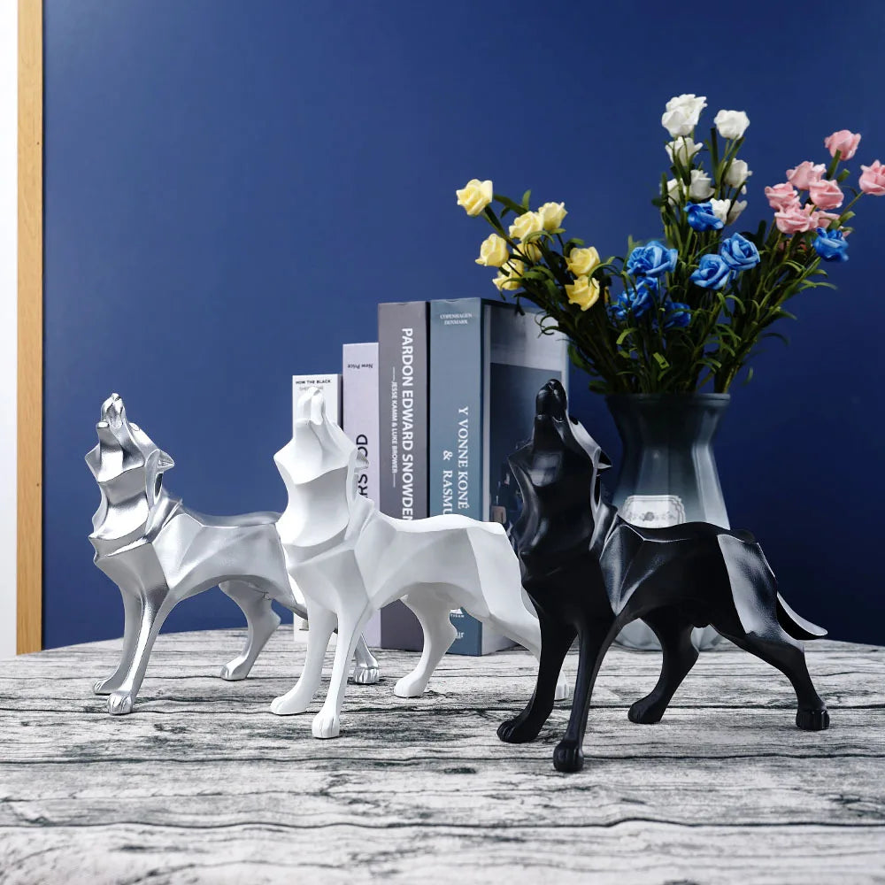 DecorBites™ Geometric Wolf Statue Resin Abstract Animal Figurine Home Office Decor Sculpture