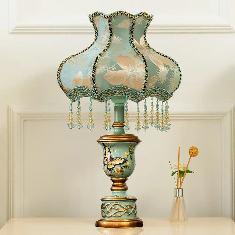 DecorBites™ Green Resin Table Lamp: Retro Bedside Lamp for Bedroom Décor