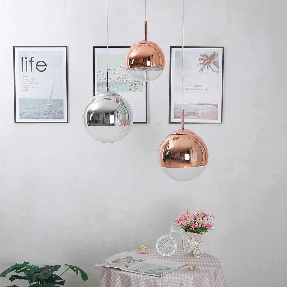 DecorBites™ Gold Glass Ball LED Pendant Light for Bedroom, Living Room - Modern Art Hanging Lamp