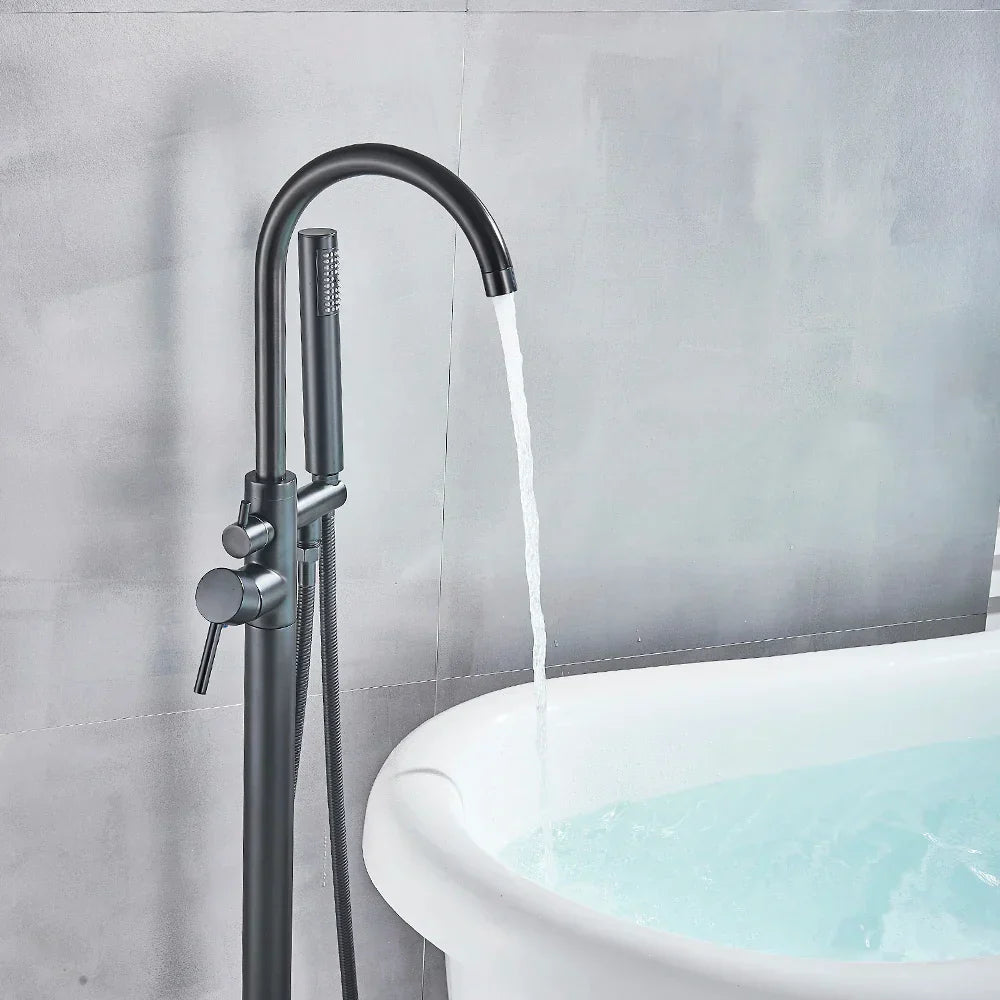 DecorBites™ Black Dual Handle Freestanding Bathtub Faucet Set Floor Standing Bath Mixer Tap