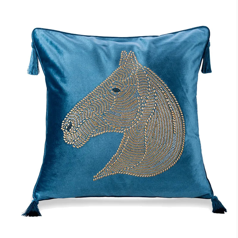 DecorBites™ Gold Rhinestone Square Pillow Case with Tassels Luxury Accent Decorative Cover