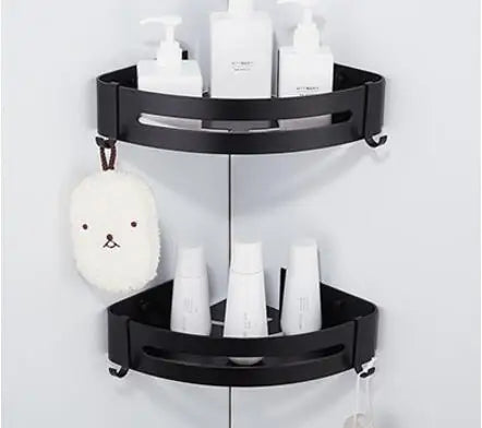 DecorBites™ Black Aluminum Bathroom Corner Shelf Wall Mounted Soap Dish Holder