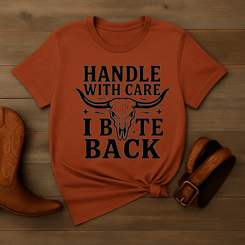 Western Graphic Tee – Handle With Care Shirt for Rodeo & Western Style | Rowdy Rowels