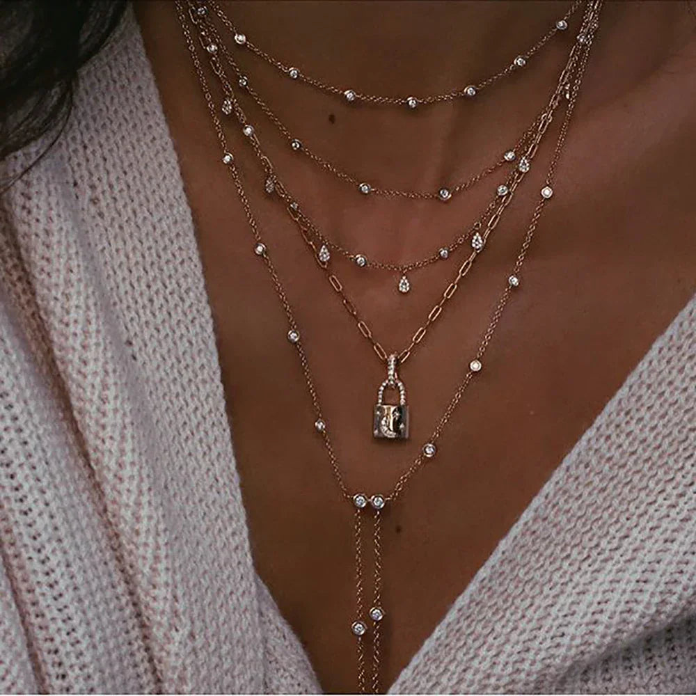 Boho Crystal Star & Moon Necklace