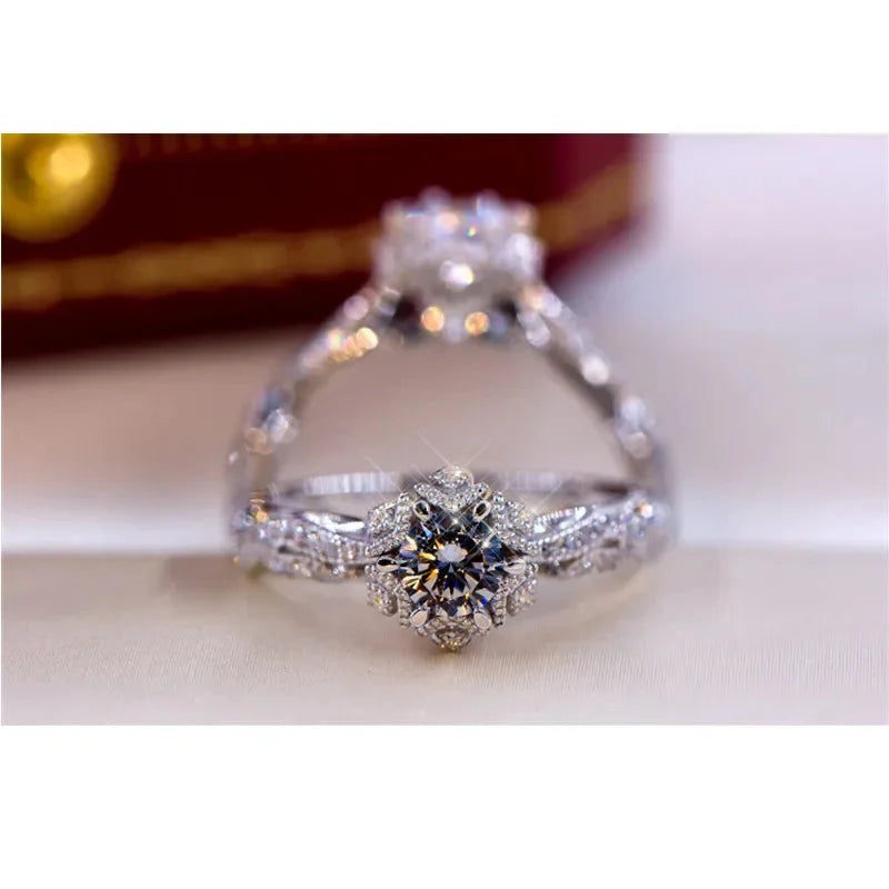 CC Wedding Rings For Women White Gold Plated Hollow Flower Cubic Zirconia Vintage Fine Jewelry Bridal Anniversary CC3135