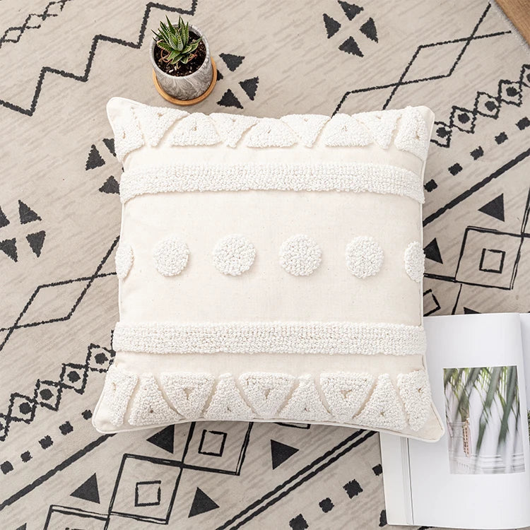 DecorBites™ Ivory Cotton Loop Tufted Cushion Cover for Home Decoration