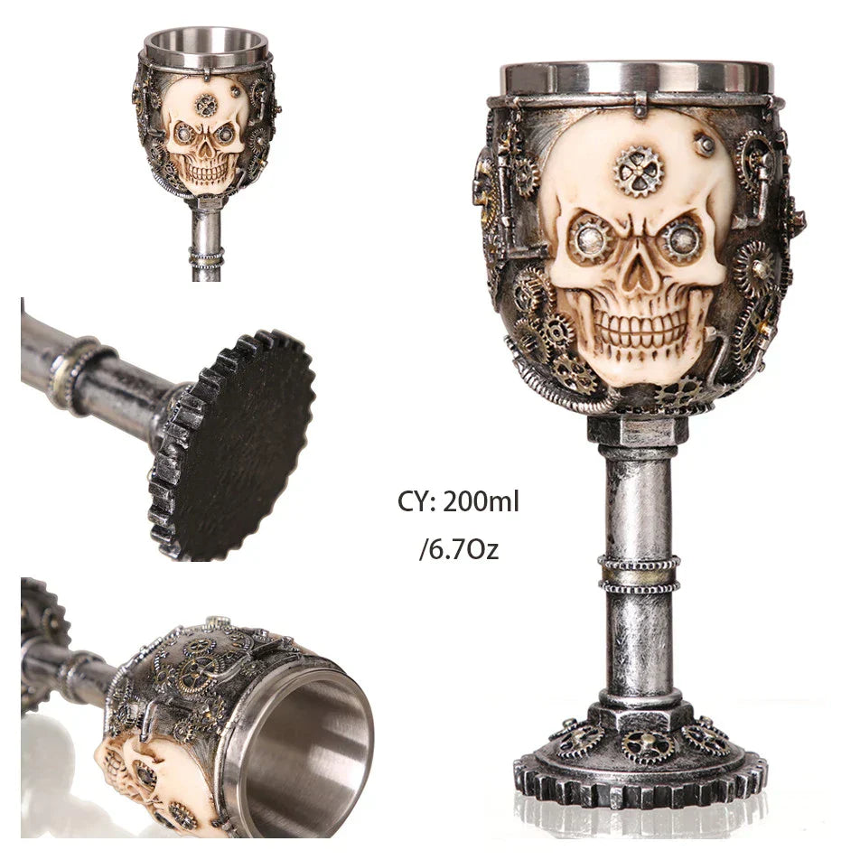 DecorBites™ Dragon Skull Goblet: Gothic Resin Stainless Steel Wine Glass for Cocktail Bar Party