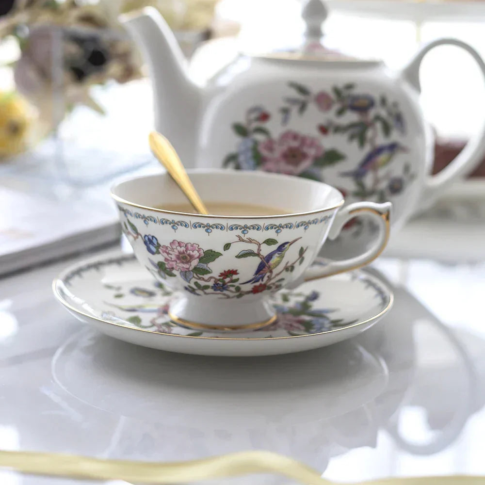 DecorBites™ Coffee & Tea Set: Cup, Saucer, Pot, Milk, Sugar, Plate, Tray, Teaware