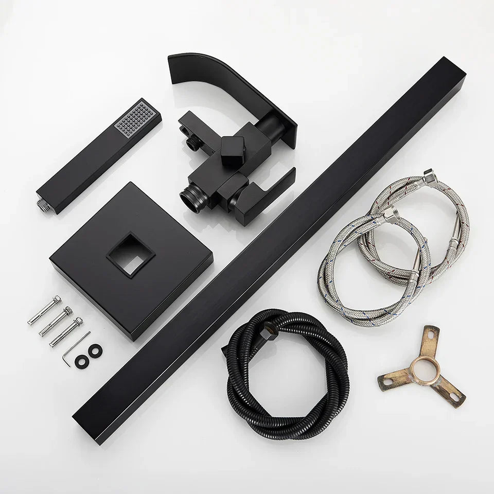DecorBites™ Black Floor Mounted Bathtub Faucet Set with Waterfall Mixer Tap