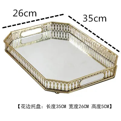 DecorBites™ Elegant Gold Mirror Glass Storage Tray for Jewelry and Small Items