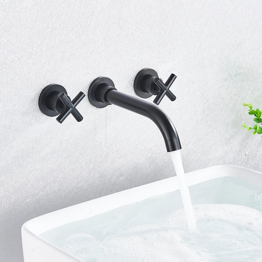 DecorBites™ Golden Dual Handle Wall Mounted Basin Faucet
