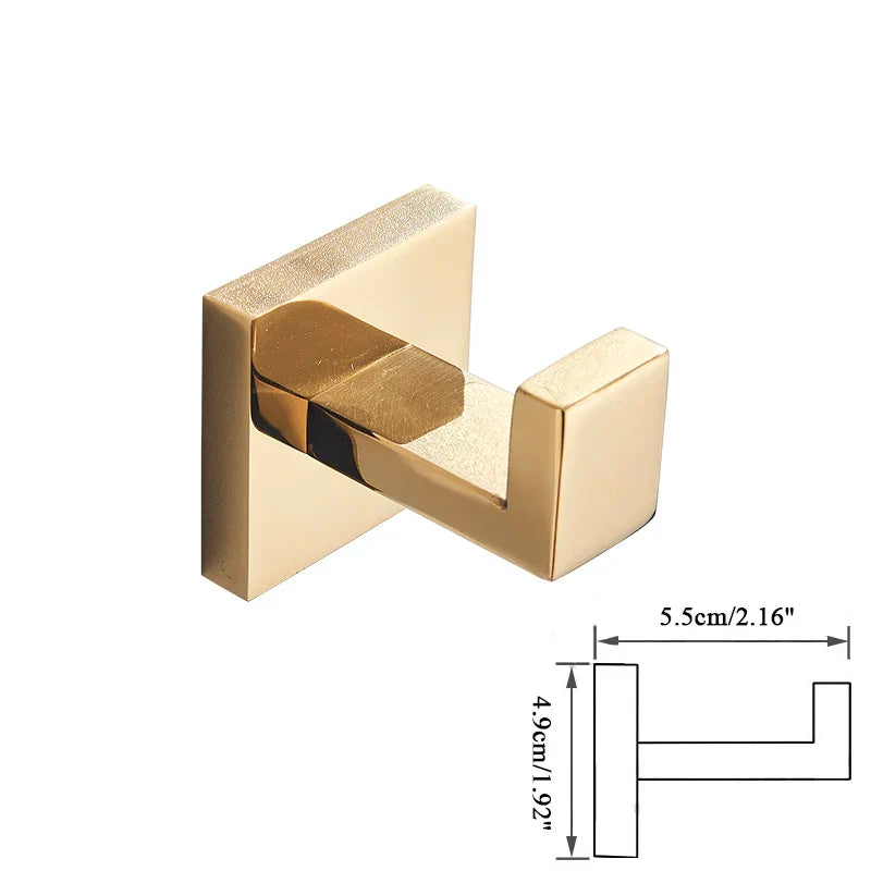DecorBites™ Gold Bathroom Hardware Set: Robe Hook, Towel Rail, Shelf, Tissue Holder