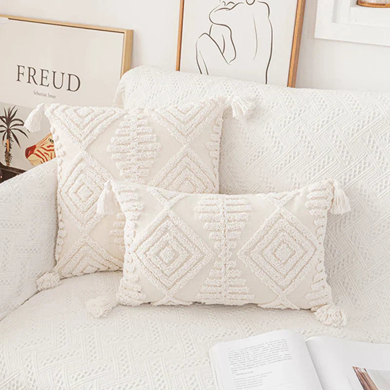 DecorBites™ Ivory Cotton Loop Tufted Cushion Cover for Home Decoration