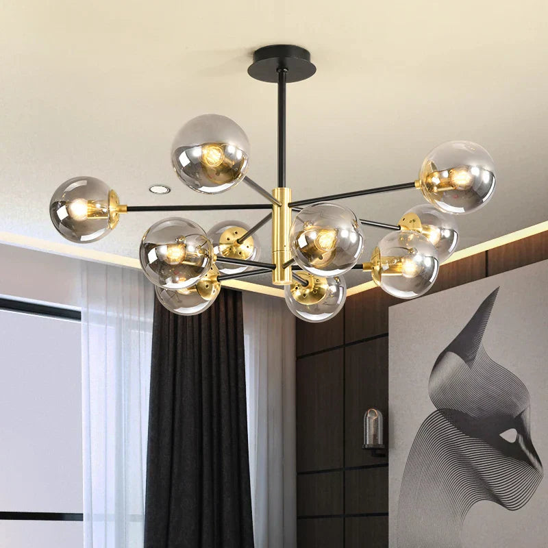 DecorBites™ Glass Ball LED Chandelier: Retro Round Wrought Iron Indoor Lighting for Kitchen, Living Room, Farmhouse
