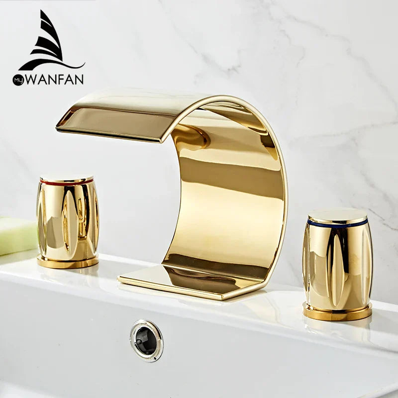 DecorBites™ Gold Double Handle Basin Faucet - Three Hole Bathroom Sink Mixer