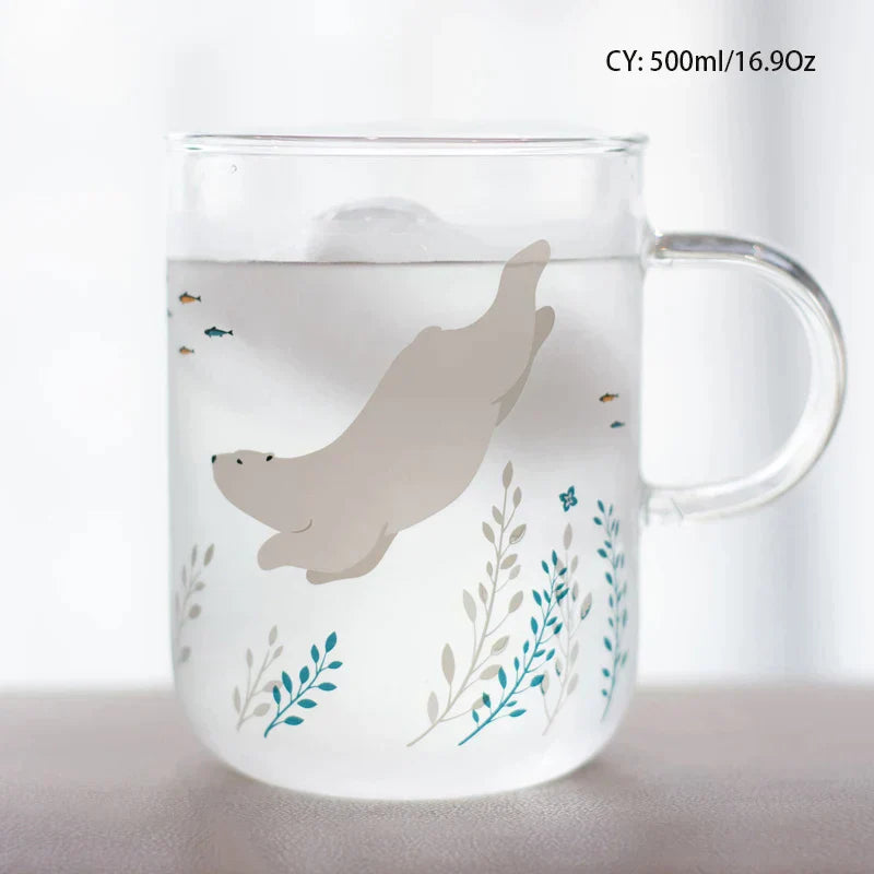 DecorBites™ Killer Whale Glass Coffee Mug 350ml: Cute Polar Bear Tea Cup Heat Resistant Glass Beer Mug