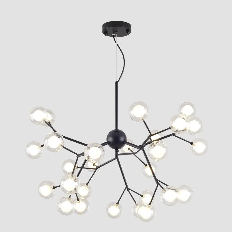 DecorBites™ Glass Ball Firefly LED Tree Branch Chandelier Industrial Black Lighting