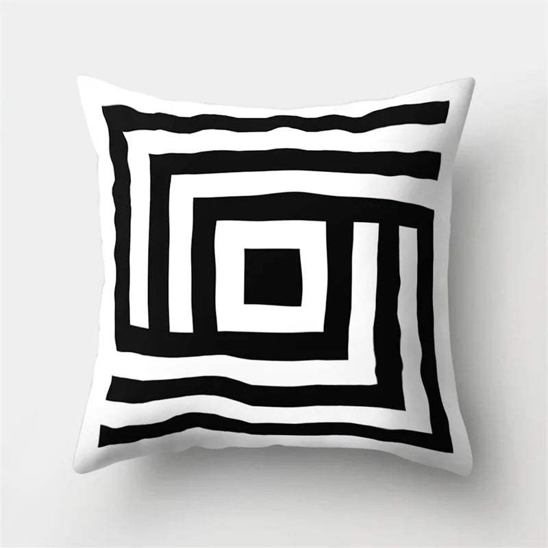 DecorBites™ Geometric Star Print Pillow Cover for Home Decor - Black & White Square Texture
