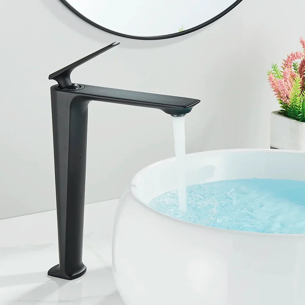 DecorBites™ Black Brass Bathroom Sink Faucet, Hot Cold Water Mixer, Single Handle Deck Mount