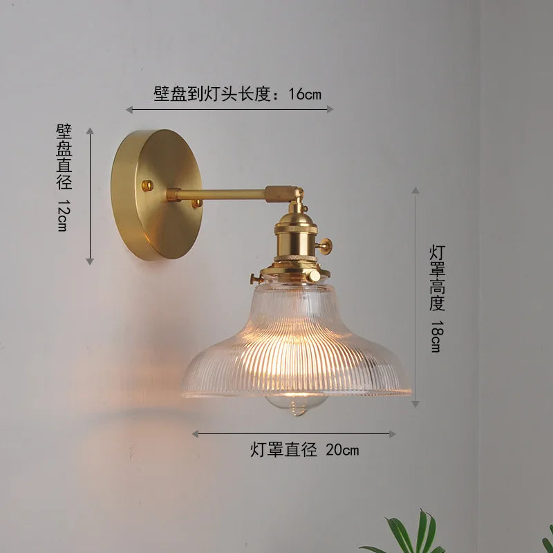 DecorBites™ Japanese Copper Glass Wall Lights Modern LED Sconce for Bedroom Stair Mirror