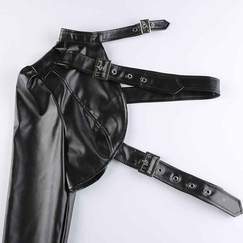 Punk Style Crop Tops Cool Single Long Sleeve PU Leather Streetwear Jacket for Women
