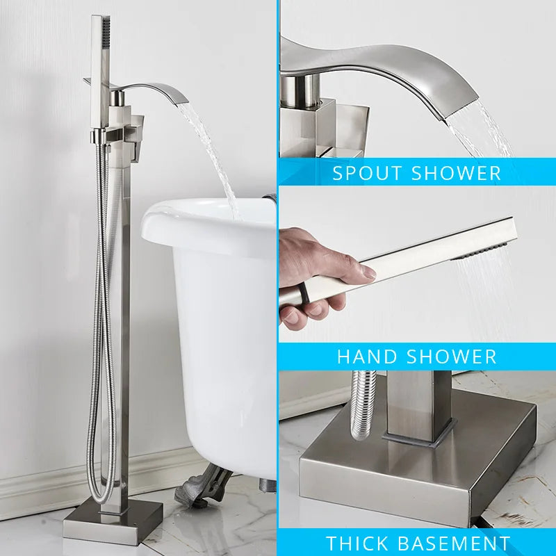 DecorBites™ Black Floor Mounted Bathtub Faucet Set with Waterfall Mixer Tap