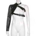 Punk Style Crop Tops Cool Single Long Sleeve PU Leather Streetwear Jacket for Women