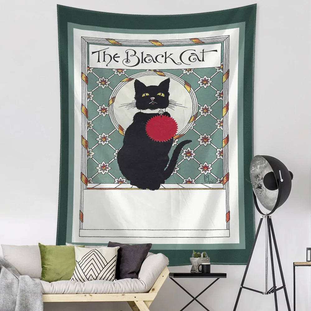 DecorBites™ Black Cat Tarot Tapestry: Psychedelic Hippie Wall Hanging Room Decor