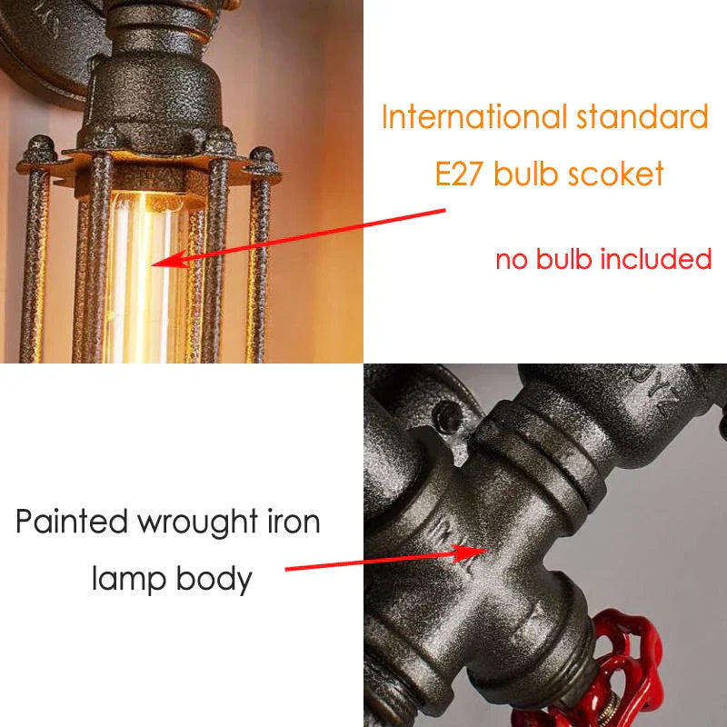 DecorBites™ Industrial Pipe LED Wall Sconce for Bedside Bedroom Aisle Cafe Restaurant