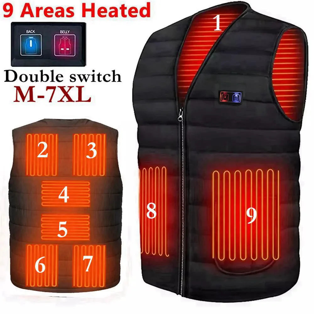 USB Heated V-Neck Vest - 9-Zone Electric Thermal Vest for Men & Women, Outdoor Winter Warmth