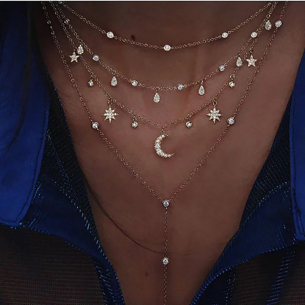 Boho Crystal Star & Moon Necklace