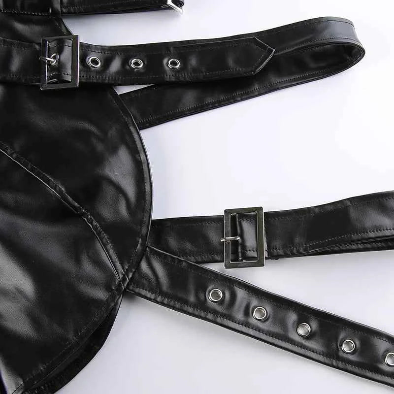 Punk Style Crop Tops Cool Single Long Sleeve PU Leather Streetwear Jacket for Women