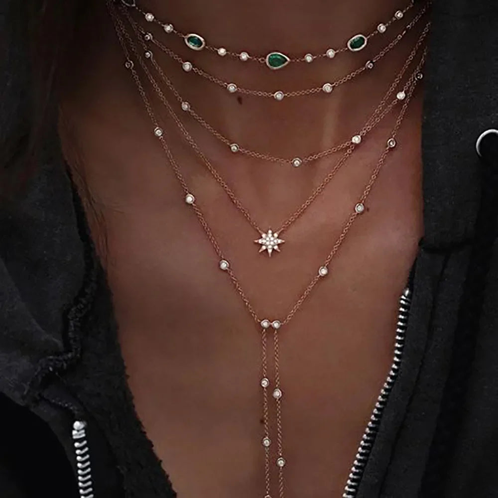 Boho Crystal Star & Moon Necklace