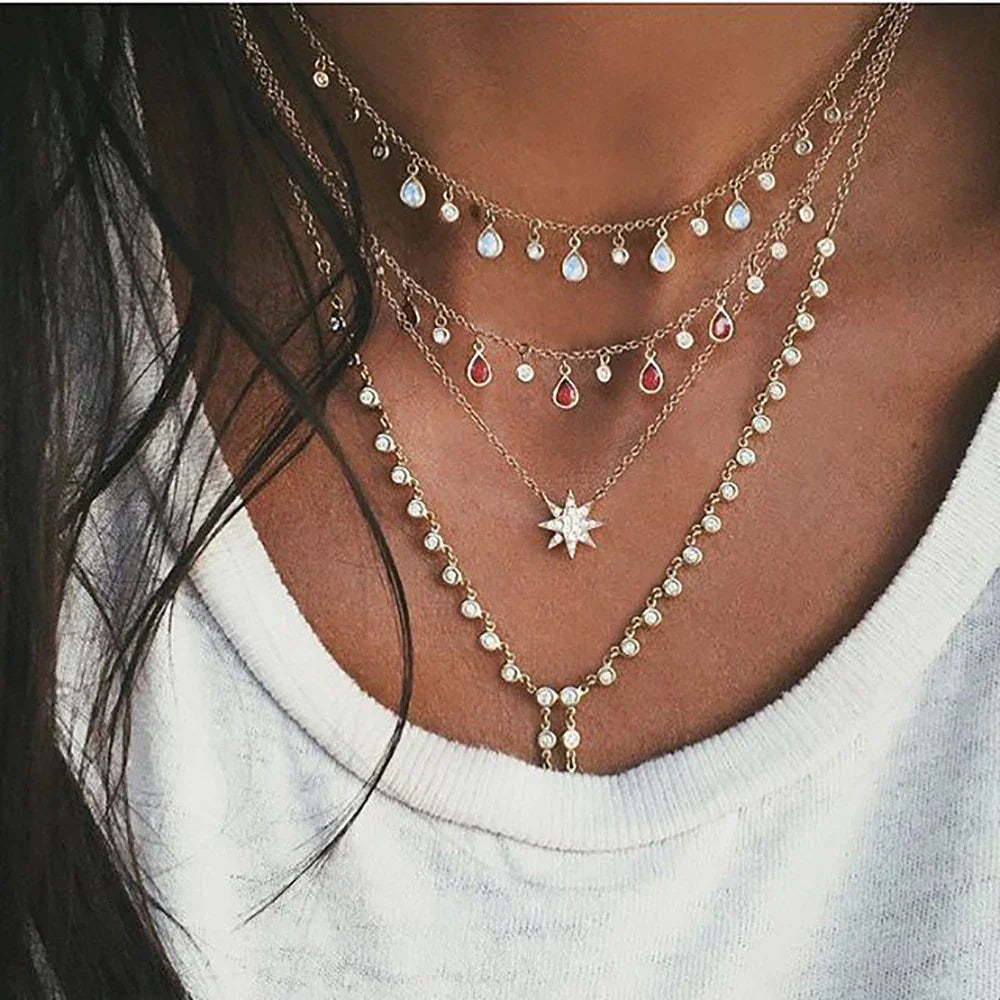 Boho Crystal Star & Moon Necklace