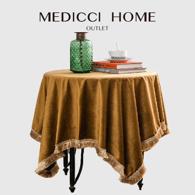 DecorBites™ Gold Velvet Wedding Table Cloth - Premium American Retro Decor