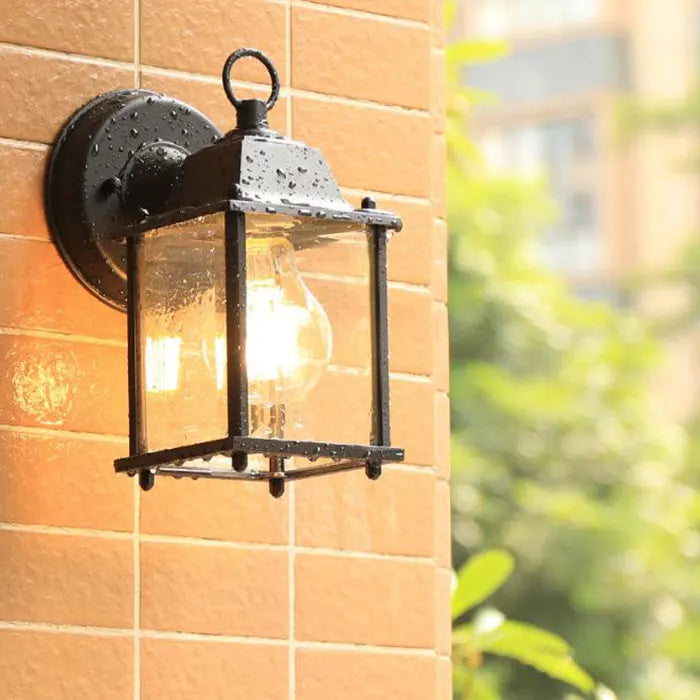 DecorBites™ Black Finish Wall Lantern with Frosted Glass Shade for Outdoor Use