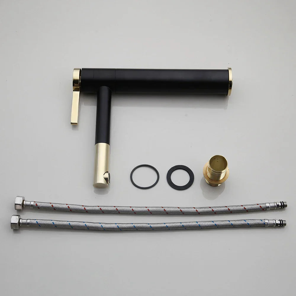 DecorBites™ Black Ceramic Hand-Painted Washbasin with Swivel Brass Faucet
